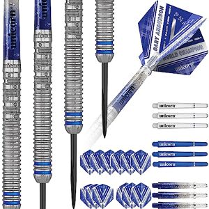 Unicorn Steel Tip Darts Set   Gary 'The Flying Scotsman' Anderson Phase 5 World Champion   90% Natural Tungsten Barrels with Blue Accents   23 g