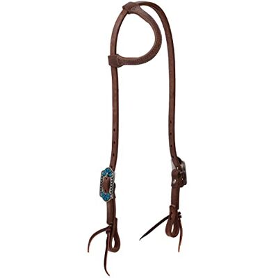 Weaver Leather ProTack Headstall with Designer Hardware, Sliding Ear, Turquoise Flower Weaver Leather ProTack Headstall with Designer Hardware, Sliding Ear, Turquoise Flower