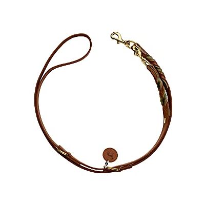 HUNTER Solid Education Duo Adjustable Lead, Colour: Cognac/Olive, Handbraided, 3-Way Adjustable, Robust Leather with Rounded Edges, Includes Key Ring, Size 20/200 HUNTER Solid Education Duo Adjustable Lead, Colour: Cognac/Olive, Handbraided, 3-Way Adjustable, Robust Leather with Rounded Edges, Includes Key Ring, Size 20/200