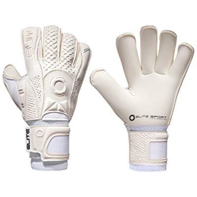 Elite Sports Goalkeeper Gloves with Double Wrapped Thumb and Durable Latex. Reinforced Backing Foam on the Shock Zone with AVM Fabric and 4 Removable Finger Protectors for Extra Finger Support. Elite Sports Goalkeeper Gloves with Double Wrapped Thumb and Durable Latex. Reinforced Backing Foam on the Shock Zone with AVM Fabric and 4 Removable Finger Protectors for Extra Finger Support.
