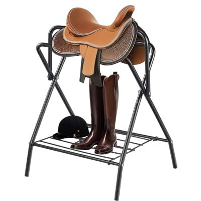 VEVOR Folding Saddle Rack, 28 x 19 x 37.5 in, Freestanding Horse Saddle Stand, Portable Horse Blanket Holder, Heavy Duty Steel Saddle Rack for English & Western Saddles, Tack Storage, Black VEVOR Folding Saddle Rack, 28 x 19 x 37.5 in, Freestanding Horse Saddle Stand, Portable Horse Blanket Holder, Heavy Duty Steel Saddle Rack for English & Western Saddles, Tack Storage, Black