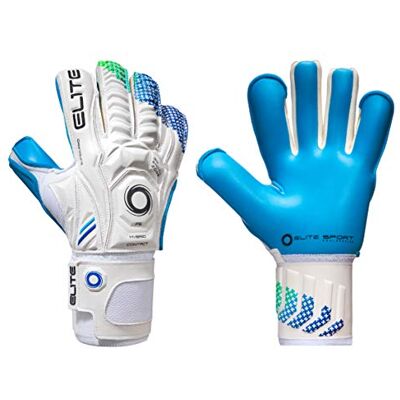 Elite Sports Goalkeeper Gloves with Double Wrapped Thumb and Durable Latex. Reinforced Backing Foam on the Shock Zone with AVM Fabric and 4 Removable Finger Protectors for Extra Finger Support. Elite Sports Goalkeeper Gloves with Double Wrapped Thumb and Durable Latex. Reinforced Backing Foam on the Shock Zone with AVM Fabric and 4 Removable Finger Protectors for Extra Finger Support.