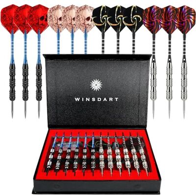 WINSDART ADKX Steel Tip Darts 12 Pack Set with Nonslip Iron Barrel Aluminum Dart Shafts and Flights + Darts Sharpener + an Gift Box (Shape A) WINSDART ADKX Steel Tip Darts 12 Pack Set with Nonslip Iron Barrel Aluminum Dart Shafts and Flights + Darts Sharpener + an Gift Box (Shape A)