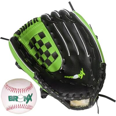 Bronx LXE 12” Adult Baseball Glove & BB9 9” Safety Ball Set PU Fielder’s Glove with Palm Padding & Soft Lining Beginner Baseball Kit for Adults Indoor/Outdoor Use Black with Green Detail Bronx LXE 12” Adult Baseball Glove & BB9 9” Safety Ball Set PU Fielder’s Glove with Palm Padding & Soft Lining Beginner Baseball Kit for Adults Indoor/Outdoor Use Black with Green Detail