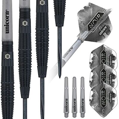 Unicorn Steel Tip Darts Set Noir Style 2 90% Tungsten Barrels with Black Titanium Coating & Black Volute Points 25 g Unicorn Steel Tip Darts Set Noir Style 2 90% Tungsten Barrels with Black Titanium Coating & Black Volute Points 25 g