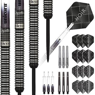 Unicorn Steel Tip Professional Darts Set Gary 'The Flying Scotsman' Anderson Noir 90% Tungsten Barrels with Black Titanium Coating 21 g Unicorn Steel Tip Professional Darts Set Gary 'The Flying Scotsman' Anderson Noir 90% Tungsten Barrels with Black Titanium Coating 21 g