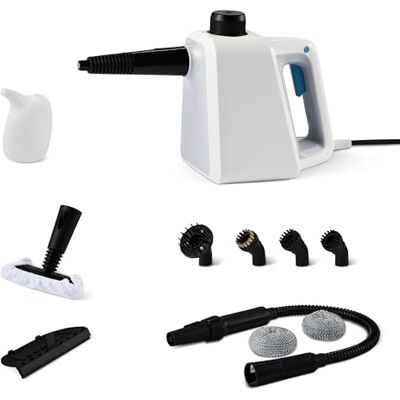 Amazon Basics Steam Cleaner Handheld with 6 Accessories, 250ml Tank, 1000W, 3-Minute Heat-Up, for Bathroom, Kitchen, Car, White Amazon Basics Steam Cleaner Handheld with 6 Accessories, 250ml Tank, 1000W, 3-Minute Heat-Up, for Bathroom, Kitchen, Car, White