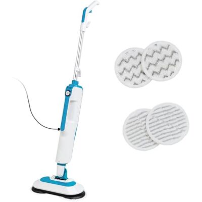 Russell Hobbs Floor Polisher and Steam Mop in Teal & White with 30-Second Heat-up Time, 380ml Tank, 1.5kW, 7M Cord, 4x Washable Pads & Wall Mounting Kit, Anti-Scale Filter, RHSFP7001 Russell Hobbs Floor Polisher and Steam Mop in Teal & White with 30-Second Heat-up Time, 380ml Tank, 1.5kW, 7M Cord, 4x Washable Pads & Wall Mounting Kit, Anti-Scale Filter, RHSFP7001