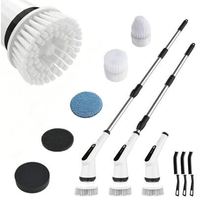 Ibergrif M34104 Electric Spin Scrubber, Electric Cleaning Brush with 6 Replaceable Heads, IPX7 Waterproof, Floor Scrubber with Adjustable Long Handle for Bathroom, Kitchen, Tile, Floor Ibergrif M34104 Electric Spin Scrubber, Electric Cleaning Brush with 6 Replaceable Heads, IPX7 Waterproof, Floor Scrubber with Adjustable Long Handle for Bathroom, Kitchen, Tile, Floor