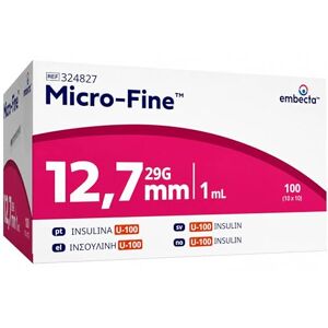 Embecta Micro-Fine 1ml U-100 with 29G 12.7mm Syringe Multipurpose Use Syringe Model No: 324827 Latex-Free, CE Certified, Pack of 100 Embecta Micro-Fine 1ml U-100 with 29G 12.7mm Syringe Multipurpose Use Syringe Model No: 324827 Latex-Free, CE Certified, Pack of 100