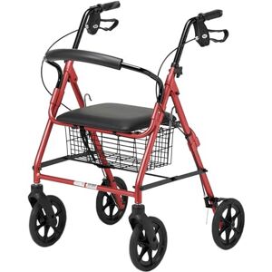 Homecraft Days Four Wheeled Rollator Walker with Cable Brakes, Padded Seat and Backrest, Underseat Basket, Lightweight Foldable Aluminium Frame, Lockable Brakes, Walking Mobility Aid, Swivel Wheels, Ruby Homecraft Days Four Wheeled Rollator Walker with Cable Brakes, Padded Seat and Backrest, Underseat Basket, Lightweight Foldable Aluminium Frame, Lockable Brakes, Walking Mobility Aid, Swivel Wheels, Ruby