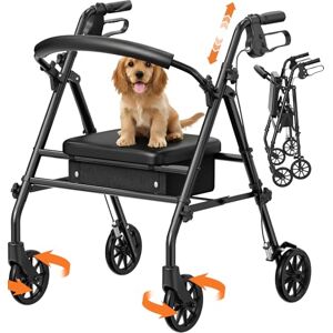 Luckfaith Rollator Walker with Seat for Seniors, 348 lbs Folding Mobility Walker with Brakes, Padded Seat, Backrest, 3-Second Fold & 7L Storage Bag, Black Luckfaith Rollator Walker with Seat for Seniors, 348 lbs Folding Mobility Walker with Brakes, Padded Seat, Backrest, 3-Second Fold & 7L Storage Bag, Black