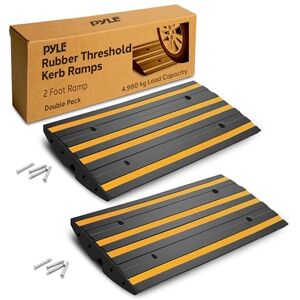 Pyle Rubber Curb Ramp Pack of 2, 60cm Non-Slip Threshold Shed Ramp with Yellow Reflective Strip, Heavy Duty for Driveways, Vehicles, Wheelchairs, Includes Expansion Screws Pyle Rubber Curb Ramp Pack of 2, 60cm Non-Slip Threshold Shed Ramp with Yellow Reflective Strip, Heavy Duty for Driveways, Vehicles, Wheelchairs, Includes Expansion Screws