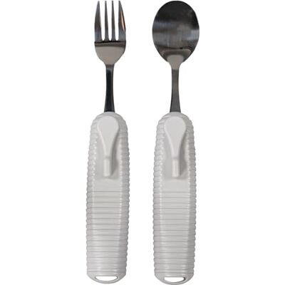 Aidapt Adaptive Large Handled Fork and Spoon Set Utensils with Multi Angled Head Adjustment for Use Arthritis, Disabled, Elderly Aidapt Adaptive Large Handled Fork and Spoon Set Utensils with Multi Angled Head Adjustment for Use Arthritis, Disabled, Elderly
