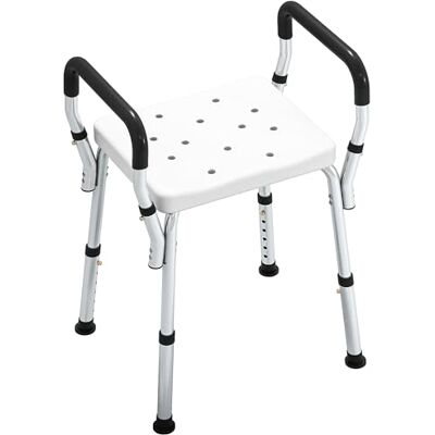 HOMCOM Portable Shower Stool, Non-Slip Shower Chair with Adjustable Height, Rust-Free Aluminium Bath Chair for Elderly, Disabled, White HOMCOM Portable Shower Stool, Non-Slip Shower Chair with Adjustable Height, Rust-Free Aluminium Bath Chair for Elderly, Disabled, White