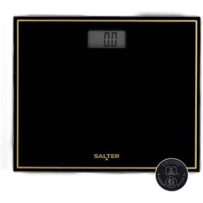 Salter Compact Bathroom Scale – Digital Bodyweight Scale, 150kg/23st 8lb, LCD Easy To Read Display, Step On Instant Accurate Readings, Slim Design, Neat Storage, Battery Included, Black/Gold Salter Compact Bathroom Scale – Digital Bodyweight Scale, 150kg/23st 8lb, LCD Easy To Read Display, Step On Instant Accurate Readings, Slim Design, Neat Storage, Battery Included, Black/Gold