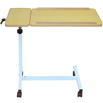 Aidapt Twin Overbed and Chair Table Desk with Hygienic Laminated Easy Clean Top, Height and Angle Adjustment for Writing, Eating, Reading and Hobbies with Easy Move Castors with Brakes. Aidapt Twin Overbed and Chair Table Desk with Hygienic Laminated Easy Clean Top, Height and Angle Adjustment for Writing, Eating, Reading and Hobbies with Easy Move Castors with Brakes.