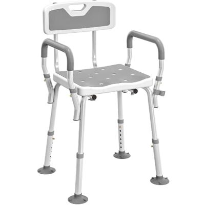 HOMCOM EVA Padded Shower Chair for the Elderly and Disabled Light Grey Height Adjustable Shower Stool with Back and Arms, 4 Suction Foot Pads HOMCOM EVA Padded Shower Chair for the Elderly and Disabled Light Grey Height Adjustable Shower Stool with Back and Arms, 4 Suction Foot Pads