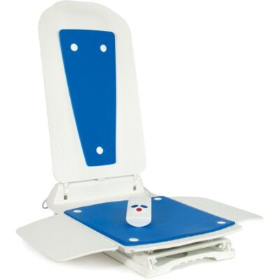Patterson Medical Bath Lift, Bathmaster Deltis, Bath Chair for Easy Bathing, Bathroom and Mobility Aid for Elderly, Blue and White Patterson Medical Bath Lift, Bathmaster Deltis, Bath Chair for Easy Bathing, Bathroom and Mobility Aid for Elderly, Blue and White
