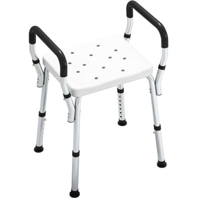 HOMCOM Portable Shower Stool Non-Slip Shower Chair for Elderly White Adjustable Height, Rust-Free Aluminium Bath Chair, for Disabled HOMCOM Portable Shower Stool Non-Slip Shower Chair for Elderly White Adjustable Height, Rust-Free Aluminium Bath Chair, for Disabled