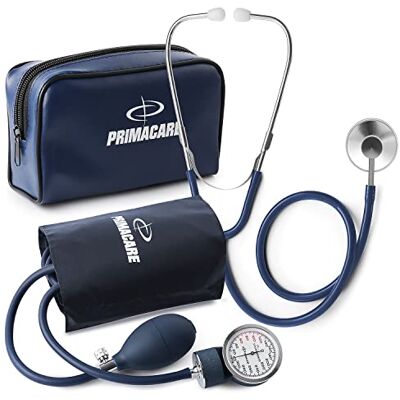 Primacare DS-9197-BL Professional Classic Series Manual Adult Size Blood Pressure Kit, Emergency Bp kit with Stethoscope and Portable Case, Nylon Cuff, Blue Primacare DS-9197-BL Professional Classic Series Manual Adult Size Blood Pressure Kit, Emergency Bp kit with Stethoscope and Portable Case, Nylon Cuff, Blue