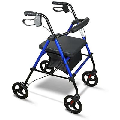 Aidapt Rollator 4 Wheel with Seat,Lightweight,Padded Backrest,Height Adjustable,Ergonomic Handle Brakes,Shopping Bag,8" Puncture Proof Wheels,Folding,Elderly Mobility Aid,NO Tools Required Aidapt Rollator 4 Wheel with Seat,Lightweight,Padded Backrest,Height Adjustable,Ergonomic Handle Brakes,Shopping Bag,8" Puncture Proof Wheels,Folding,Elderly Mobility Aid,NO Tools Required