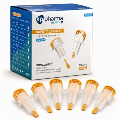 KP Pharma Sterile Diabetic Safety Lancets 28G X 1.5mm For Accurate Blood Glucose Monitoring, 100PCS Clinical & Home Use Micro-Fine Low Pain Auto Retractable Lancets For Blood Sampling & Diabetes Testing Kit KP Pharma Sterile Diabetic Safety Lancets 28G X 1.5mm For Accurate Blood Glucose Monitoring, 100PCS Clinical & Home Use Micro-Fine Low Pain Auto Retractable Lancets For Blood Sampling & Diabetes Testing Kit