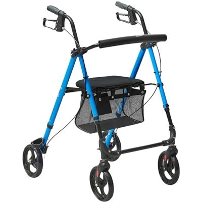 VEVOR Rollator Walker for Seniors and Adults, Lightweight Aluminum Foldable Rolling Walker with Adjustable Seat and Handle, Outdoor Mobility Rollator with 8" All Terrain Wheels, 300LBS Capacity VEVOR Rollator Walker for Seniors and Adults, Lightweight Aluminum Foldable Rolling Walker with Adjustable Seat and Handle, Outdoor Mobility Rollator with 8" All Terrain Wheels, 300LBS Capacity