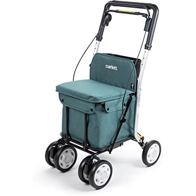 Carlett Lett800 Comfort Move Foldable Shopping Trolley With 4 Wheels and Seat Class I Approved Medical Device Removable Bag 29L/15kg Storage Tray Green. Carlett Lett800 Comfort Move Foldable Shopping Trolley With 4 Wheels and Seat Class I Approved Medical Device Removable Bag 29L/15kg Storage Tray Green.