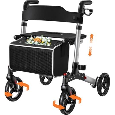 Luckfaith LR02 Wheel Rollator with Seat and Back, Lightweight Aluminium Walking Frame,Silver Luckfaith LR02 Wheel Rollator with Seat and Back, Lightweight Aluminium Walking Frame,Silver