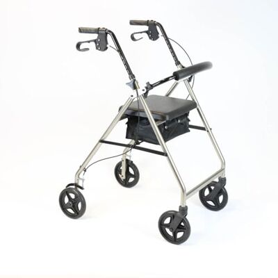 NRS A-Series Tall Lightweight Folding 4 Wheel Rollator with Seat and Bag Silver NRS A-Series Tall Lightweight Folding 4 Wheel Rollator with Seat and Bag Silver