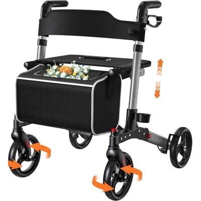 Luckfaith LR02 4 Wheel Rollator with Seat and Back,Foldable, Adjustable & Lightweight,Silver Grey Luckfaith LR02 4 Wheel Rollator with Seat and Back,Foldable, Adjustable & Lightweight,Silver Grey