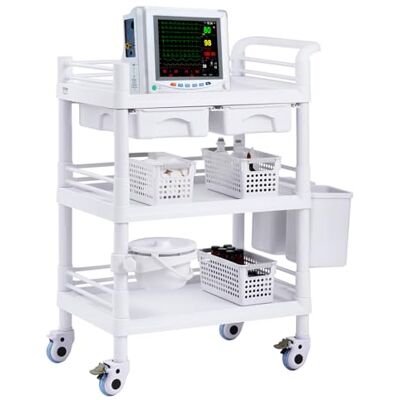 VEVOR 3 Tiers Lab Carts, Lab Utility Cart with 3 Trays & 4 Silent Wheels, Mobile Medical Cart with PP Material, Lab Rolling Cart with 3 Trash Cans for Lab, Clinic, Hospital, Salon, White VEVOR 3 Tiers Lab Carts, Lab Utility Cart with 3 Trays & 4 Silent Wheels, Mobile Medical Cart with PP Material, Lab Rolling Cart with 3 Trash Cans for Lab, Clinic, Hospital, Salon, White