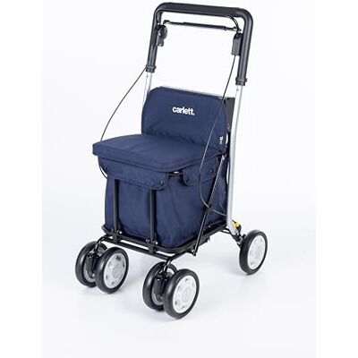 Carlett Supermarket trolley Approved medical product Seat with integrated backrest 4 wheels with 3 positions Capacity 15 kg Removable bag 29L Navy colour Carlett Supermarket trolley Approved medical product Seat with integrated backrest 4 wheels with 3 positions Capacity 15 kg Removable bag 29L Navy colour