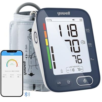 yuwell Smart Blood Pressure Monitor for Home Use, Upper Arm Extra Large Cuff (22-45cm), Bp Machine with Bluetooth Function, AFib Detection, Voice Broadcast and 4.5" Backlit Screen, Dual Users(YE680B) yuwell Smart Blood Pressure Monitor for Home Use, Upper Arm Extra Large Cuff (22-45cm), Bp Machine with Bluetooth Function, AFib Detection, Voice Broadcast and 4.5" Backlit Screen, Dual Users(YE680B)