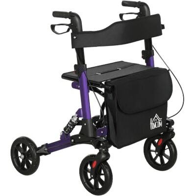 HOMCOM Folding Rollator Walker with Seat, Backrest for Seniors, Purple Lightweight Walking Frame, Storage Bag, Dual Brakes, Adjustable Handle Height, Suspension System, 4 Wheeled Walker HOMCOM Folding Rollator Walker with Seat, Backrest for Seniors, Purple Lightweight Walking Frame, Storage Bag, Dual Brakes, Adjustable Handle Height, Suspension System, 4 Wheeled Walker