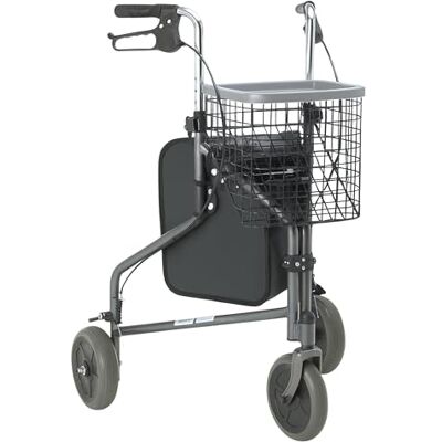 Days 3 Wheel Rollator Walker Folding Mobility Aid Basket & Tray Grey Adjustable Handle Height, Safety Brakes, 125kg Capacity, Compact Fold, 190mm Wheels, 740mm Wide, Elderly Adults Walking Frame Days 3 Wheel Rollator Walker Folding Mobility Aid Basket & Tray Grey Adjustable Handle Height, Safety Brakes, 125kg Capacity, Compact Fold, 190mm Wheels, 740mm Wide, Elderly Adults Walking Frame