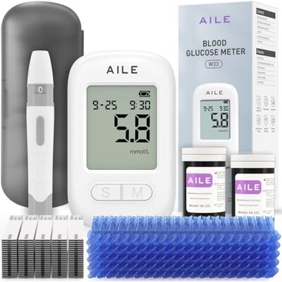 AILE Blood Glucose Test Kit for Diabetes: Blood Sugar Monitor Testing Kits Diabetics Meter for Home Use Test Strips x 50 and Low Pain Lancing Devices x 50 UK Glucometer AILE Blood Glucose Test Kit for Diabetes: Blood Sugar Monitor Testing Kits Diabetics Meter for Home Use Test Strips x 50 and Low Pain Lancing Devices x 50 UK Glucometer