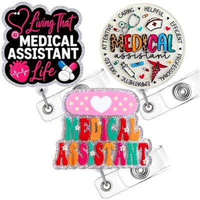 YJ PREMIUMS 3PC Medical Assistant Badge Reel Cute Glittery Bandage Stethoscope Syringe Pill MA CMA RMA Work Clinic ID Name Badge Holder Accessories Gift for Healthcare Workers Hospital Staff Professionals YJ PREMIUMS 3PC Medical Assistant Badge Reel Cute Glittery Bandage Stethoscope Syringe Pill MA CMA RMA Work Clinic ID Name Badge Holder Accessories Gift for Healthcare Workers Hospital Staff Professionals