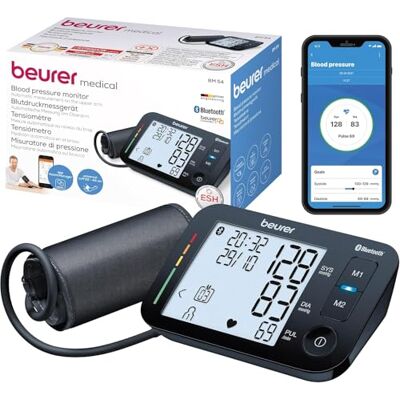 Beurer BM54 Smart Automatic Blood Pressure Monitor for Home Use, Blood Pressure Machine with Arrhythmia Detection & Colour-Coded Risk Indicator, XL Upper-Arm Cuff & with free Smartphone App Beurer BM54 Smart Automatic Blood Pressure Monitor for Home Use, Blood Pressure Machine with Arrhythmia Detection & Colour-Coded Risk Indicator, XL Upper-Arm Cuff & with free Smartphone App