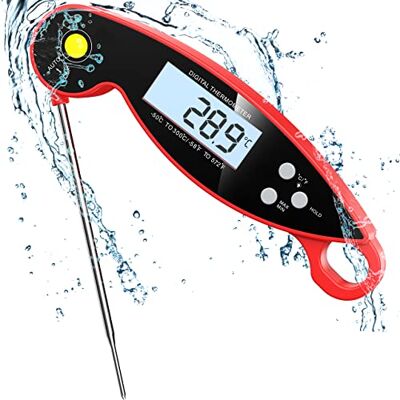 CGZZ Thermometer, Digital Meat Thermometer, Red, 4.6'' Folding Probe, 2-3S Instant Read Backlight and Magnet, IP67 Waterproof CGZZ Thermometer, Digital Meat Thermometer, Red, 4.6'' Folding Probe, 2-3S Instant Read Backlight and Magnet, IP67 Waterproof