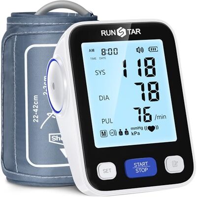 runstar Blood Pressure Monitors Upper Arm, Blood Presure Machine Wide Range Cuff (8.6'' -16.5'') for Home Use, Automatic Digital BP Machine with Voice Broadcasting, 2x99 Records, Black runstar Blood Pressure Monitors Upper Arm, Blood Presure Machine Wide Range Cuff (8.6'' -16.5'') for Home Use, Automatic Digital BP Machine with Voice Broadcasting, 2x99 Records, Black