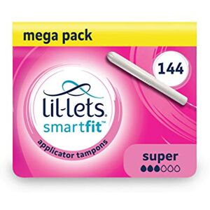 Lil-Lets Cardboard Applicator Super Tampons X 144, (12 Packs of 12 Tampons), Medium to Heavy Flow, 3 Droplets, SmartFit Expanding Applicator Tampon, Fragrance Free Lil-Lets Cardboard Applicator Super Tampons X 144, (12 Packs of 12 Tampons), Medium to Heavy Flow, 3 Droplets, SmartFit Expanding Applicator Tampon, Fragrance Free