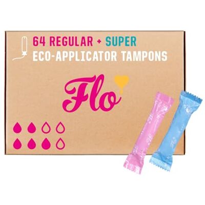 FLO Organic Cotton Applicator Tampons – Super Absorbent, Soft, Smooth Applicator Combo Pack 36 Regular & 28 Super Tampons FLO Organic Cotton Applicator Tampons – Super Absorbent, Soft, Smooth Applicator Combo Pack 36 Regular & 28 Super Tampons