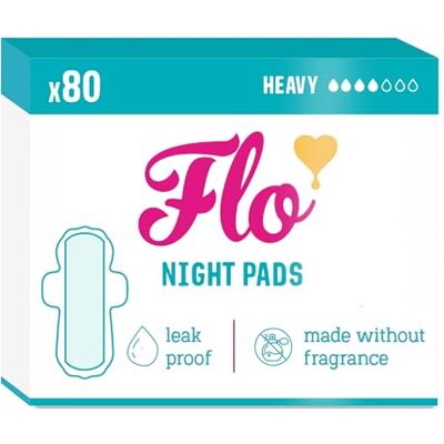 FLO Bamboo Night Period Pads – Super Absorbent, Soft, Thin Winged Breathable Pads for Heavy w – 80 Pads Bulk Pack FLO Bamboo Night Period Pads – Super Absorbent, Soft, Thin Winged Breathable Pads for Heavy w – 80 Pads Bulk Pack