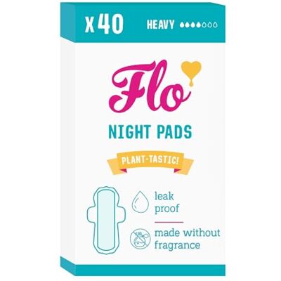 FLO Bamboo Night Period Pads – Super Absorbent, Soft, Thin Winged Breathable Pads for Regular w – 40 Pads Bulk Pack FLO Bamboo Night Period Pads – Super Absorbent, Soft, Thin Winged Breathable Pads for Regular w – 40 Pads Bulk Pack