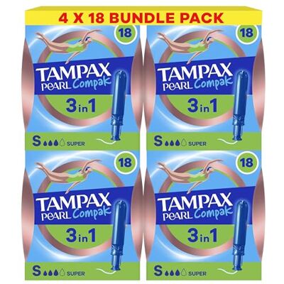 Tampax Pearl Compak Super Tampons with Applicator x72, 3in1 Leak Protection, Comfort and Easy Insertion Tampax Pearl Compak Super Tampons with Applicator x72, 3in1 Leak Protection, Comfort and Easy Insertion