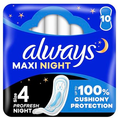 Always Maxi Profresh Night Sanitary Towels Without Wings 10 x 10 Pads Neutralises Odours, Super Fit, Super Absorbent Always Maxi Profresh Night Sanitary Towels Without Wings 10 x 10 Pads Neutralises Odours, Super Fit, Super Absorbent