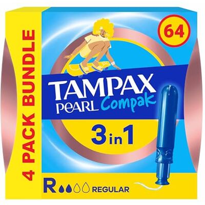 Tampax Compak Pearl Tampons Regular 16CT CSx4 Tampax Compak Pearl Tampons Regular 16CT CSx4
