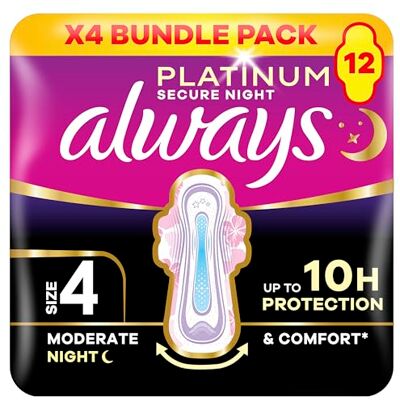 Always Platinum Size 4 Sanitary Pads With Wings Secure Night 12 Pack Always Platinum Size 4 Sanitary Pads With Wings Secure Night 12 Pack